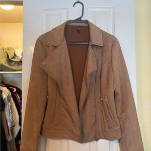 Alya Camel Leather Jacket with Gold Accents
